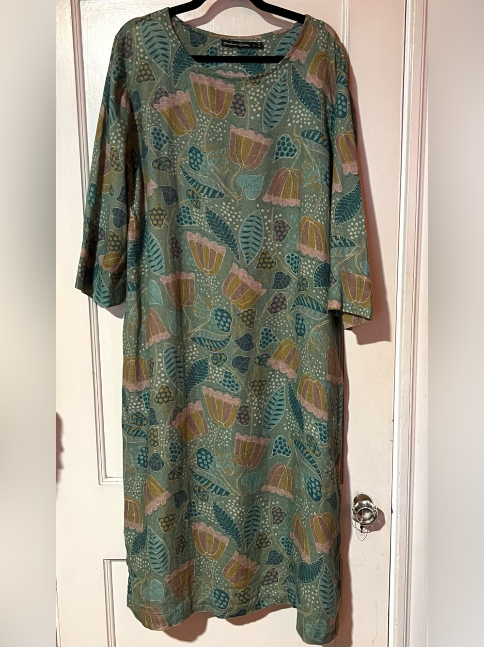 Gudrun Sjöden Green Floral Maxi Dress with Pink and Mustard Accents